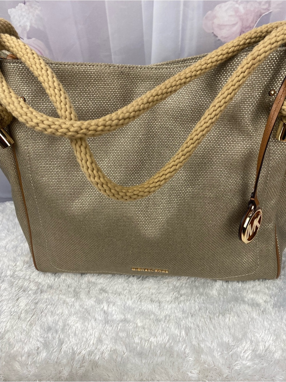 Michael Kors Shimmery Gold Tote with Braided Rope Handles